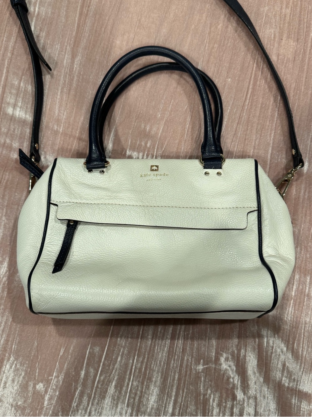 Kate Spade Cream White & Navy Handbag Purse Crossbody Leather Grant Park Alida - Picture 2 of 15